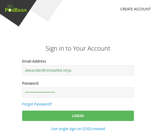 PodBean login page